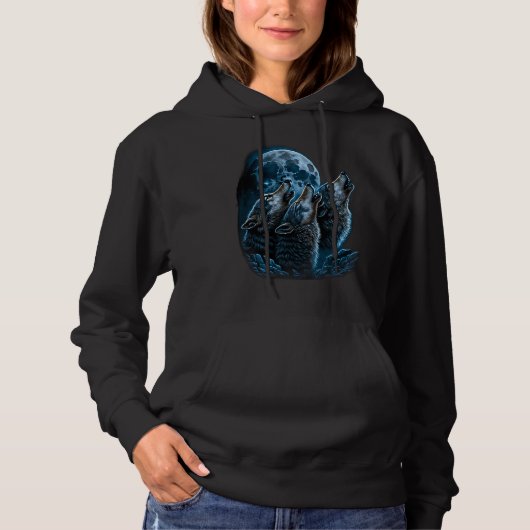 Beautiful Night Time Wolf Howling At Moon Hoodie (Voorkant)