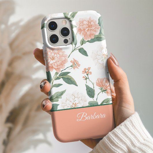 Beautiful Peach Floral Personalized Name Case-Mate iPhone Case