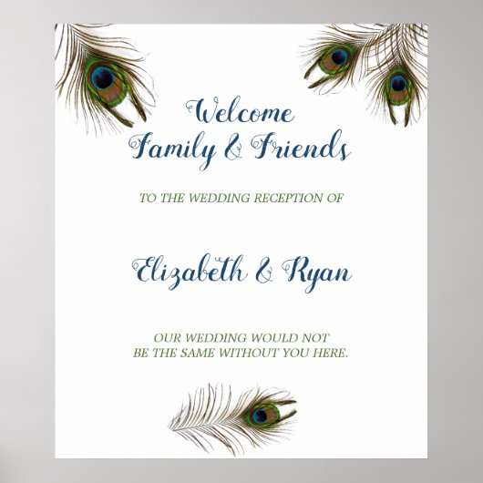Beautiful Peacock Feathers, Wedding Welcome Poster (Devant)
