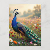 Beautiful Peacock in a Floral Field Briefkaart (Voorkant)