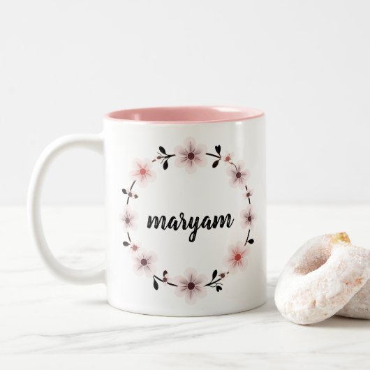 Beautiful Personalized Name Mug Custom Floral Gift (Avec donut)