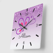 Beautiful Personalized Purple Butterfly Vierkante Klok (Hoek)