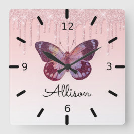 Beautiful Personalized Purple Butterfly Vierkante Klok