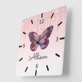 Beautiful Personalized Purple Butterfly Vierkante Klok (Hoek)
