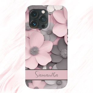 Beautiful Pink-Gray 3D Poppies Floral iPhone 13 Pro Hoesje