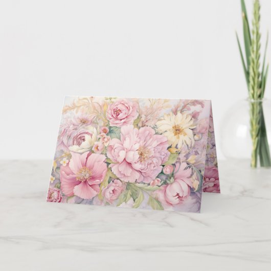 Beautiful pink peonies folded greeting card kaart (Voorkant)