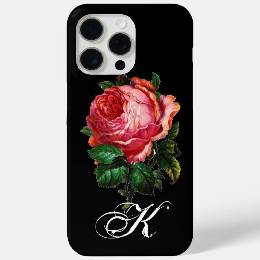 BEAUTIFUL PINK ROSE MONOGRAM, zwart Case-Mate iPhone Case (Achterkant)