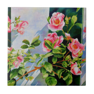 Beautiful pink roses, red roses, watercolor floral tegeltje