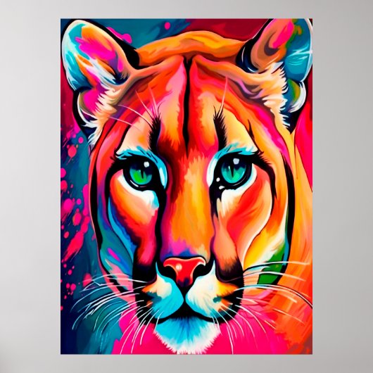 Beautiful Puma Portrait colorful Poster (Voorkant)