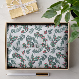Beautiful Red Berry Greenery Christmas Pattern Tissuepapier