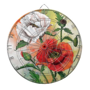 Beautiful Red White Poppy Dart Board Dartbord