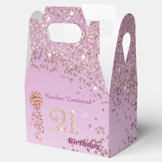 Beautiful Rose Gold Glitter Ribbon 21st Birthday Bedankdoosjes (Geopend)