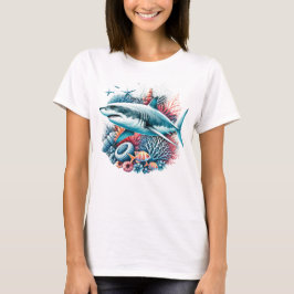 BEAUTIFUL SHARK IN OCEAN WITH FISH AND CORAL  T-SHIRT