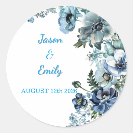 Beautiful Sky Blue Floral Wedding Stickers (Devant)