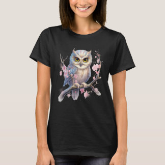 Beautiful Snowy Owl Tree Branch Flowers 1 T-shirt