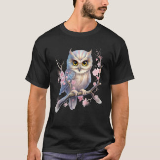 Beautiful Snowy Owl Tree Branch Flowers 1 T-shirt