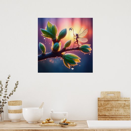Beautiful spring nature with miniature pixie art poster (Keuken)