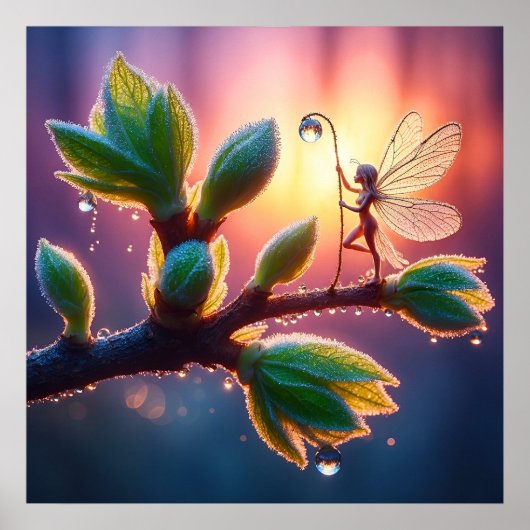 Beautiful spring nature with miniature pixie art poster (Voorkant)