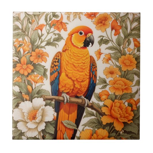 Beautiful Sun Conure William Morris Inspired Tegeltje (Voorkant)