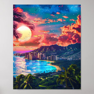 Beautiful Sunset on Hawaiian Beach Poster