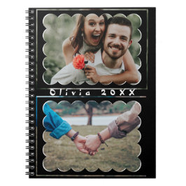 Beautiful Trendy Custom Monogram 2 Photo Collage Notitieboek