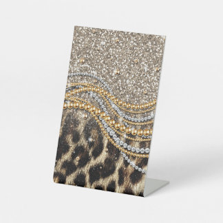 Beautiful Trendy Leopard Faux Animal Print Reclamebord Met Voetstuk