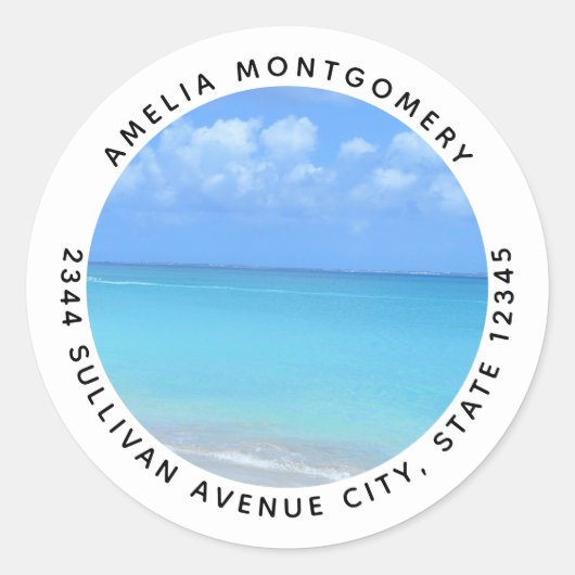 Beautiful Turquoise Tropical Beach - Address Ronde Sticker (Voorkant)