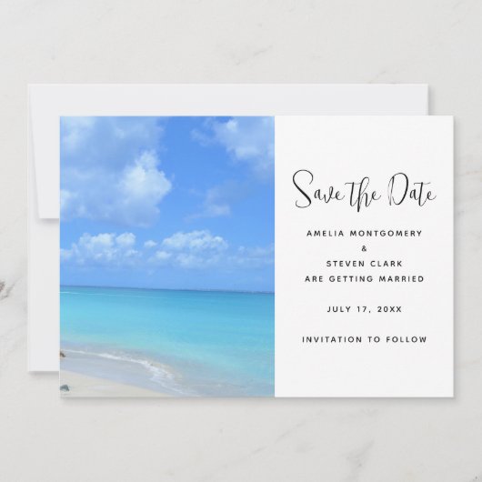 Beautiful Turquoise Tropical Beach Wedding Save The Date (Voorkant)