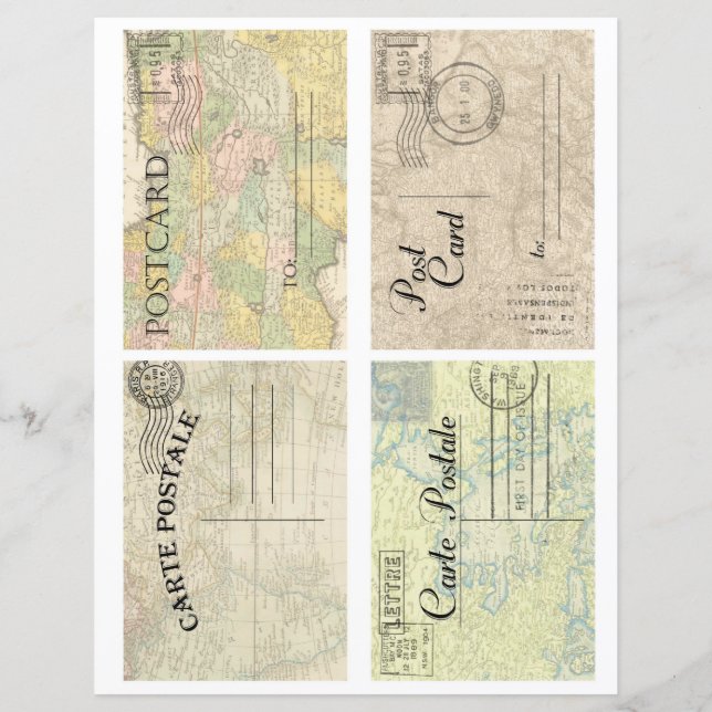 Beautiful vintage old maps postcards scrapbooking  (Achterkant)