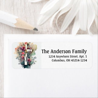 Beautiful Watercolor Christian Cross Easter Label