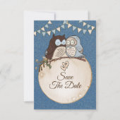 Beautiful Wedding Blue Brown Owl Glitter Save The  Date (Voorkant)