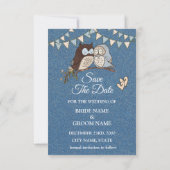 Beautiful Wedding Blue Brown Owl Glitter Save The  Date (Achterkant)