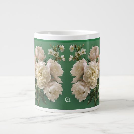 Beautiful White & Pink Peonies Name Monogram Extra Grote Beker (Voorkant)