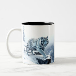 Beautiful White Tiger On Snow Covered Cliffs Tweekleurige Koffiemok