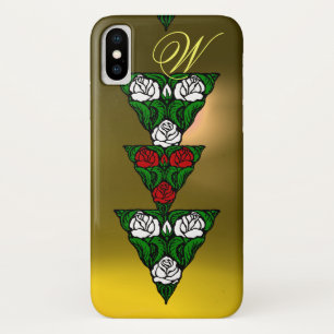 BEAUTIFUL WITTE RODE ROSES DRIEHOGE MONOGRAM iPhone X HOESJE