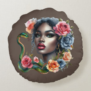 beautiful women and snake cushion rond kussen