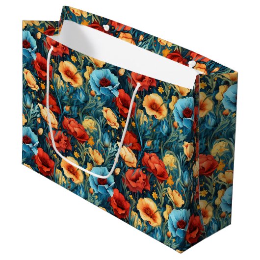 Beautiful Yellow Blue and Red Flowers Pattern Groot Cadeauzakje (Voorkant Gekanteld)