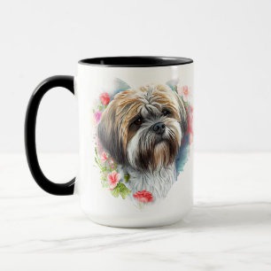 BEAUTIFULE WATERVERF BROWN WHITE LHASA APSO DOG MOK