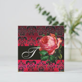 BEAUTIUL PINK ROSE FUCHSIA BLACK DAMASK MONOGRAM KAART (Staand voorkant)