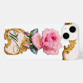 BEAUTIUL PINK ROSE MONOGRAM, Blauwgroen Aqua Blue Case-Mate iPhone Case (Achterkant (horizontaal))