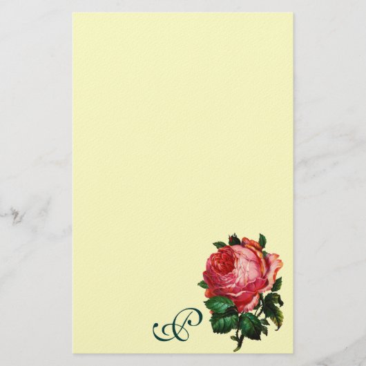 BEAUTIUL PINK ROSE MONOGRAM, crème Briefpapier (Voorkant)