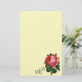 BEAUTIUL PINK ROSE MONOGRAM, crème Briefpapier (Staand voorkant)