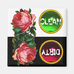 BEAUTIUL PINK ROSES GEM STONE DIRTY CLEAN MAGNEET