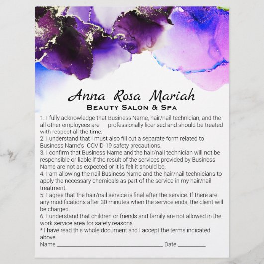 *~* Beauty Abstract Liability Waiver Services Flyer (Voorkant)