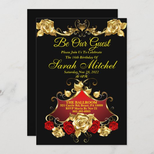 Beauty and the Beast Uitnodigingen (Voorkant / Achterkant)