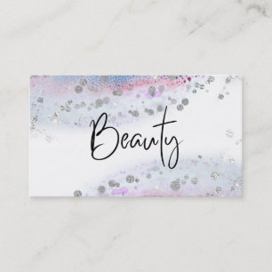 ** BEAUTY Blue Pastel Waterverf Silver Glitter Visitekaartje