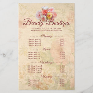 Beauty Boutique prijslijst Flyer