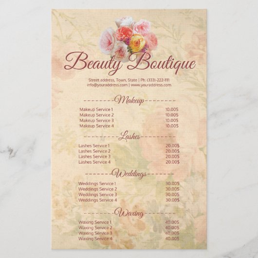 Beauty Boutique  prijslijst Flyer (Voorkant)