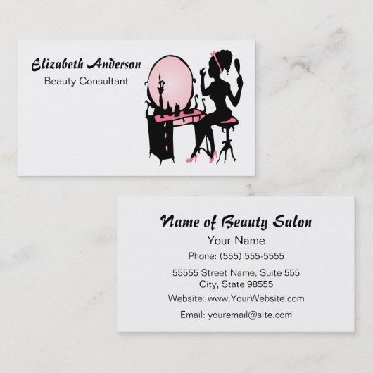 Beauty Consultant Girly Pink Black Hair Salon Visitekaartje (Voorkant / Achterkant)