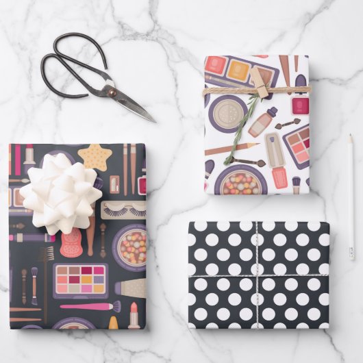 Beauty Cosmetics Makeup Wrapping Paper Set van 3 (Voorkant)